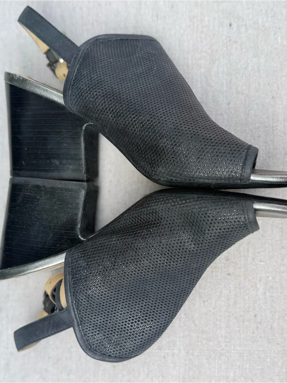 Geox Black Perforated Slingback Open-Toe Heels